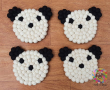 Load image into Gallery viewer, Panda Felt Ball Trivet and Coasters Set. 100 % Wool