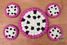 Load image into Gallery viewer, Dragon Fruit Felt Ball Trivet and Coasters Set. 100 % Wool
