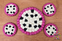 Load image into Gallery viewer, Dragon Fruit Felt Ball Trivet and Coasters Set. 100 % Wool