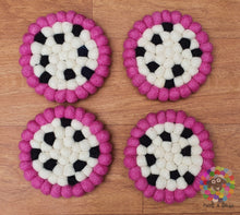 Load image into Gallery viewer, Dragon Fruit Felt Ball Trivet and Coasters Set. 100 % Wool
