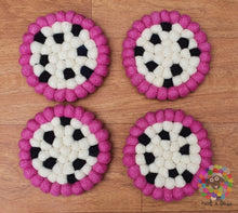 Load image into Gallery viewer, Dragon Fruit Felt Ball Trivet and Coasters Set. 100 % Wool