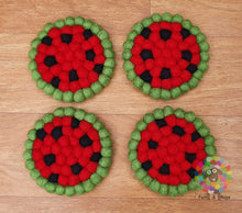Load image into Gallery viewer, Watermelon Felt Ball Trivet and Coasters Set. 100 % Wool
