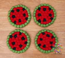 Load image into Gallery viewer, Watermelon Felt Ball Trivet and Coasters Set. 100 % Wool