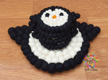 Load image into Gallery viewer, Penguin Felt Ball Trivet and Coasters Set. 100 % Wool