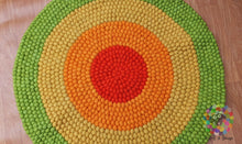 Load image into Gallery viewer, Felt Ball Rug. Ring Rug Circular Stripe Pom pom nursery rug. 100 % Wool Carpet (Free Shipping)