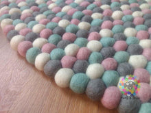 Load image into Gallery viewer, Felt Ball Rugs /Baby Pink, Blue grey and White pom pom Wool Carpet (Free Shipping)
