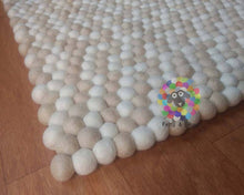 Load image into Gallery viewer, Rectangle Felt Ball Rug. White and Off-White Random Mix. 100 % Wool Carpet (Free Shipping)
