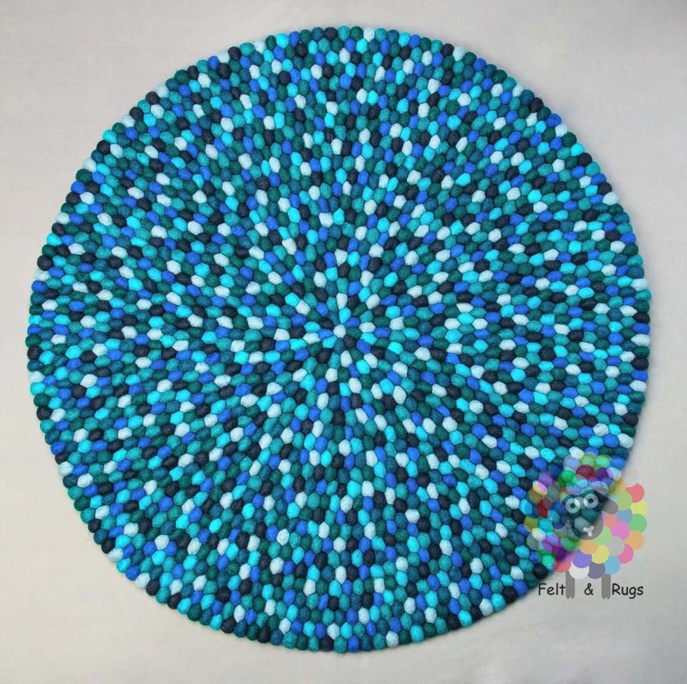 Round Felt Ball Rug. Nursery pom pom wool Rug . 100 % wool Handmade Nepal Rug (Free Shipping)