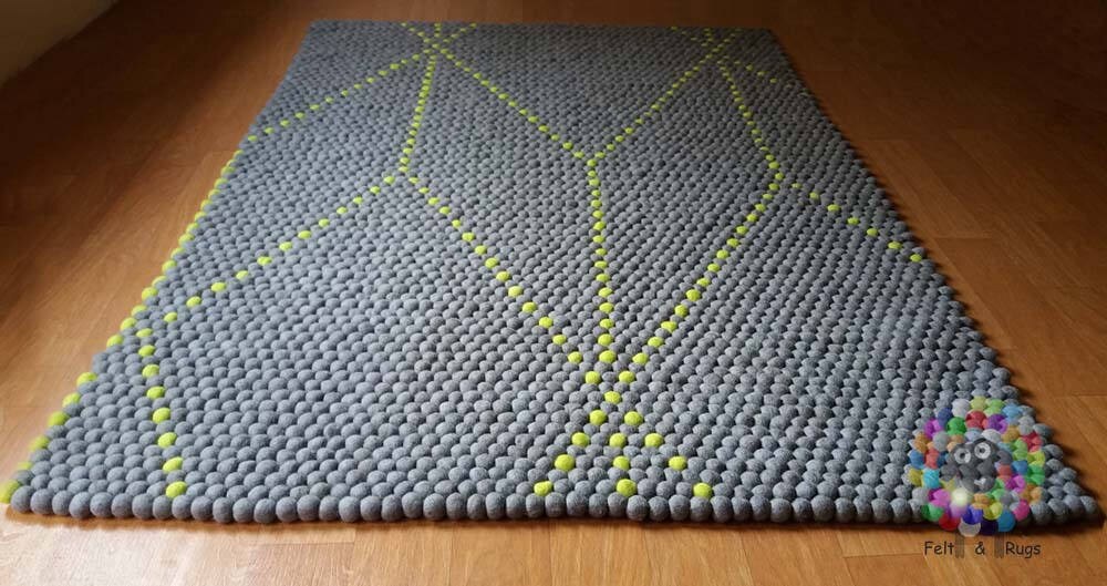 Rectangle Felt Ball Rugs / Symmetric Pattern. 100 % Wool Carpet (Free –  FeltandRugs