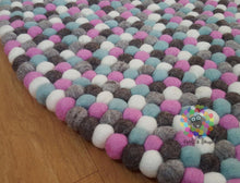 Load image into Gallery viewer, Felt Ball Rugs 20 cm - 250 cm Natural Tone with pink and blue (Free Shipping)
