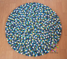 Load image into Gallery viewer, Felt Ball Rug 90 cm - 250 cm Blue Tone. Pom Pom Children Room Carpet (Free Shipping)
