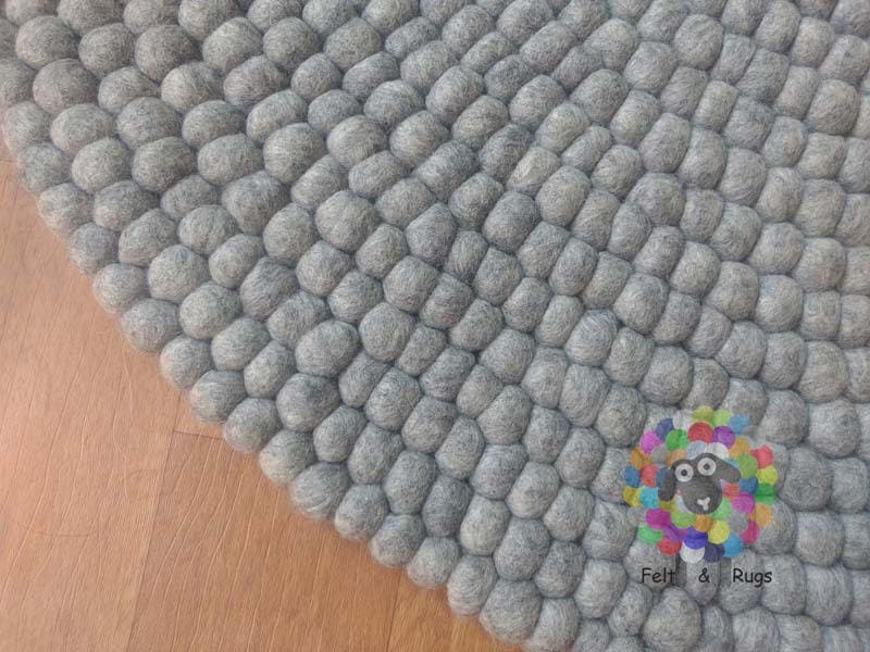 Felt Ball Rugs / Natural Grey pom pom 100 % New Zealand Wool Carpet (Free Shipping)