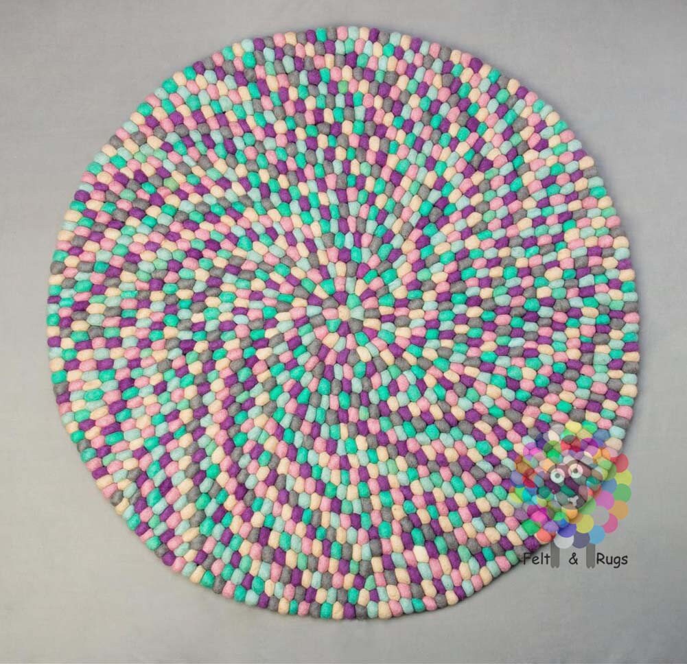 Round Felt Ball Rug. Nursery pom pom wool Rug . 100 % wool Handmade Nepal Rug (Free Shipping)