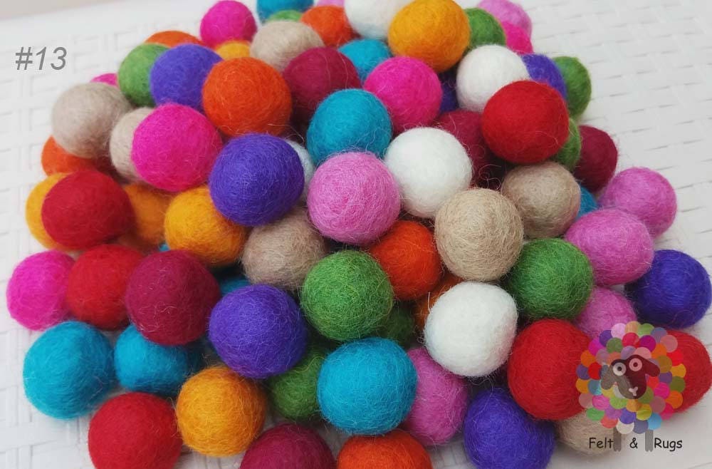 2 cm Felt Balls. Wool Pom pom Nursery Garland Decoration 100 % Wool - DIY Craft