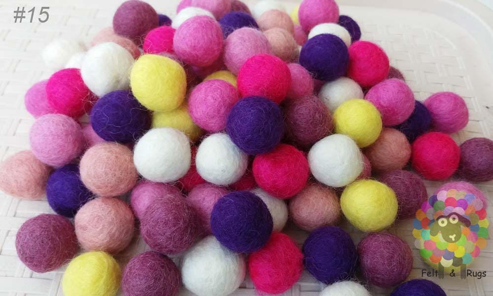 2 cm Felt Balls. Wool Pom pom Nursery Garland Decoration 100 % Wool - DIY Craft