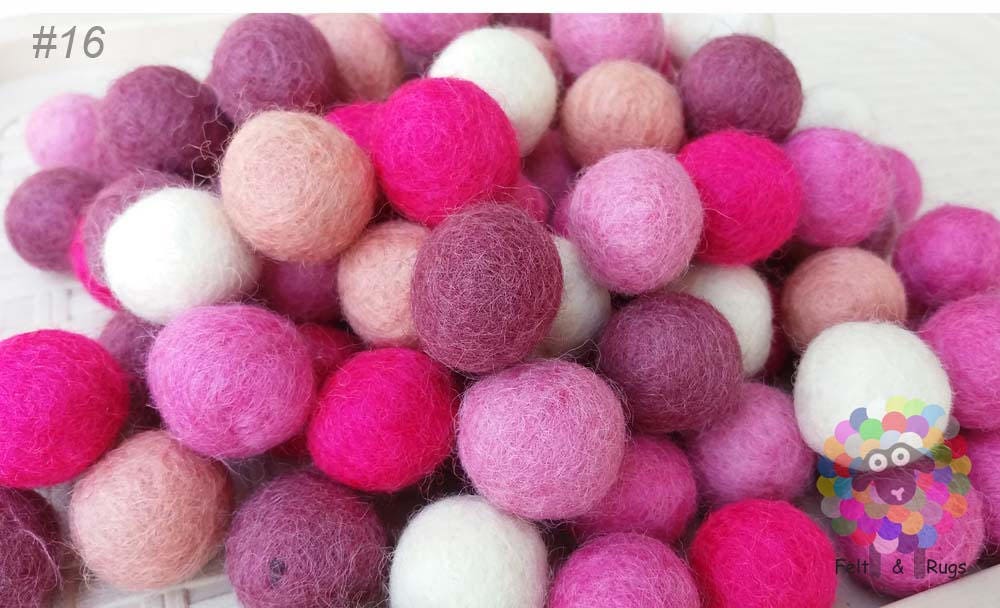 2 cm Felt Balls. Wool Pom pom Nursery Garland Decoration 100 % Wool - DIY Craft