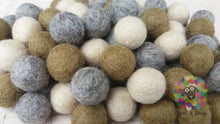 Load image into Gallery viewer, 2 cm Felt Balls. Wool Pom pom Nursery Garland Decoration. Shades of Brown and Offwhite 100 % Wool - DIY Craft
