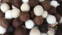 Load image into Gallery viewer, 2 cm Felt Balls. Wool Pom pom Nursery Garland Decoration. Shades of Brown and White 100 % Wool - DIY Craft
