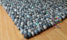 Load image into Gallery viewer, Rectangle Felt Ball Rug. 60 cm x 80 cm Stone Designer Rug . 100 % Wool Carpet
