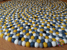 Load image into Gallery viewer, Felt Ball Rugs /Yellow Grey and White with Black Spot Nursery Rug (Free Shipping)
