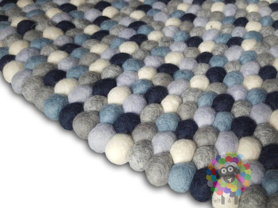 Felt Ball Rug / Nursery Pom pom carpet / Pebble Rug (Free Shipping)