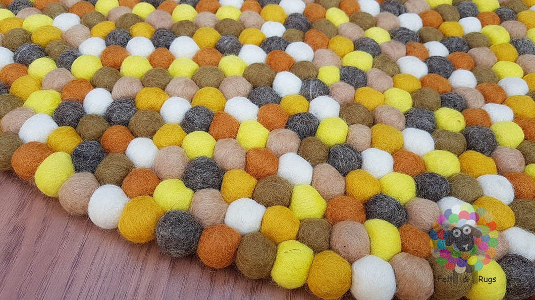 Felt Ball Rugs 20 cm - 250 cm Shades of Yellow , Grey and White Nursery Rug (Free Shipping)