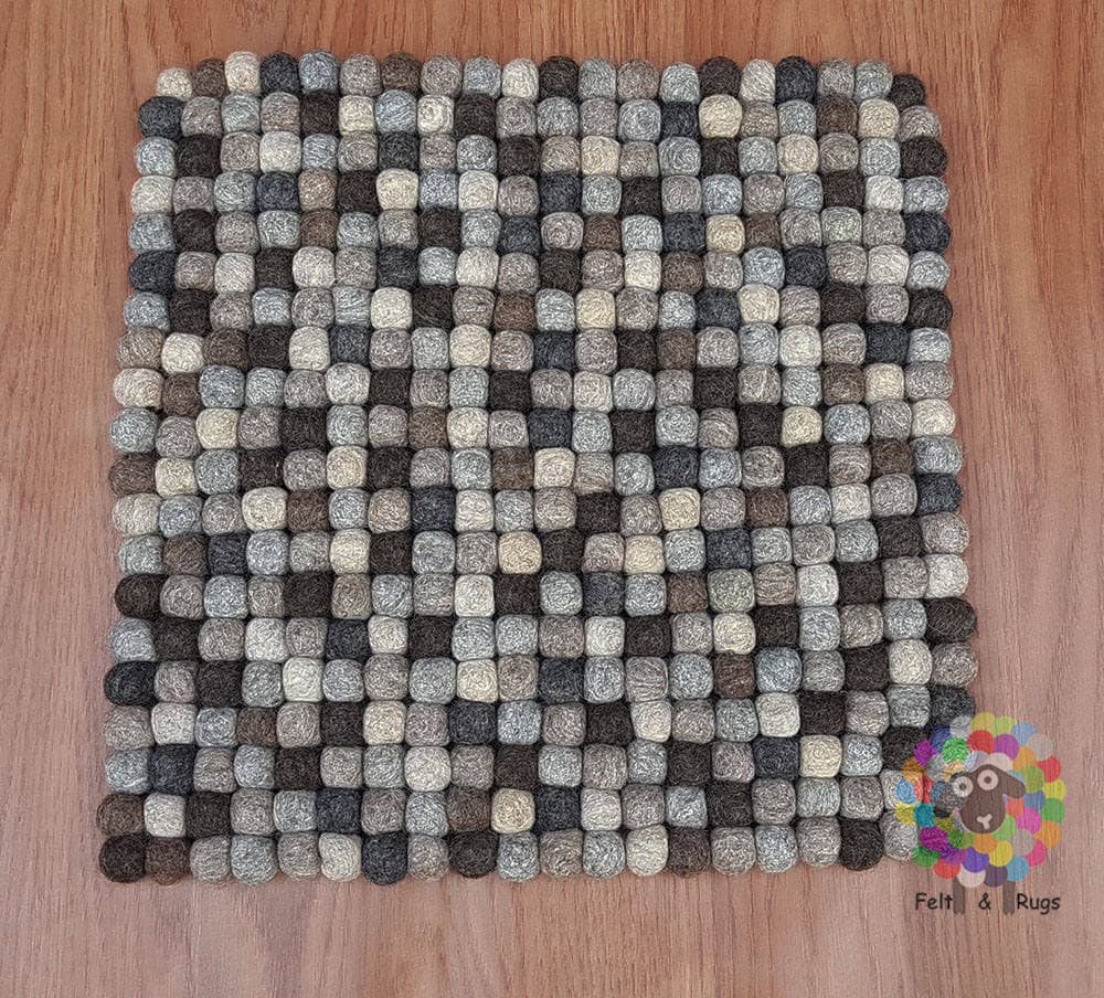 Square Felt Ball Chair Mat Set of 4 pcs. Size 40 cm x 40 cm. 100 % Wool . Handmade in Nepal