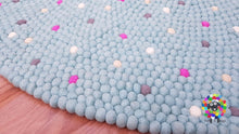 Load image into Gallery viewer, Felt Ball Rugs / Light Blue with bright spots Rug / Nursery Rug / Girl room carpet (Free Shipping)
