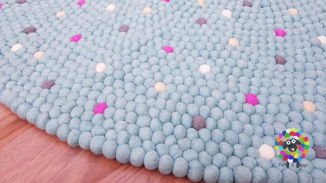 Felt Ball Rugs / Light Blue with bright spots Rug / Nursery Rug / Girl room carpet (Free Shipping)