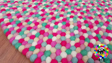 Load image into Gallery viewer, Felt Ball Rugs , Girl room rug 20 cm - 250 cm Shades of Pink, Mint Green and white (Free Shipping)
