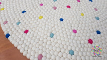 Load image into Gallery viewer, Felt Ball Rugs / White Rug with bright spot / Nursery Rug / Girl room carpet (Free Shipping)
