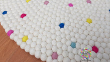 Load image into Gallery viewer, Felt Ball Rugs / White Rug with bright spot / Nursery Rug / Girl room carpet (Free Shipping)
