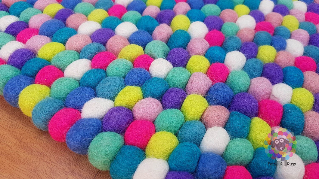 Felt Ball Rug / Nursery Pom pom rug / Girl Room Rug /  Pebble Rug / Handmade 100 % Wool (Free Shipping)