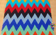 Load image into Gallery viewer, Rectangle Felt Ball Rugs / Rainbow Zig zag , Place mat Carpet. 100 % Wool Carpet (Free Shipping)
