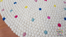 Load image into Gallery viewer, Felt Ball Rugs / White Rug with bright spot / Nursery Rug / Girl room carpet (Free Shipping)
