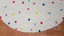 Load image into Gallery viewer, Felt Ball Rugs / White Rug with bright spot / Nursery Rug / Girl room carpet (Free Shipping)
