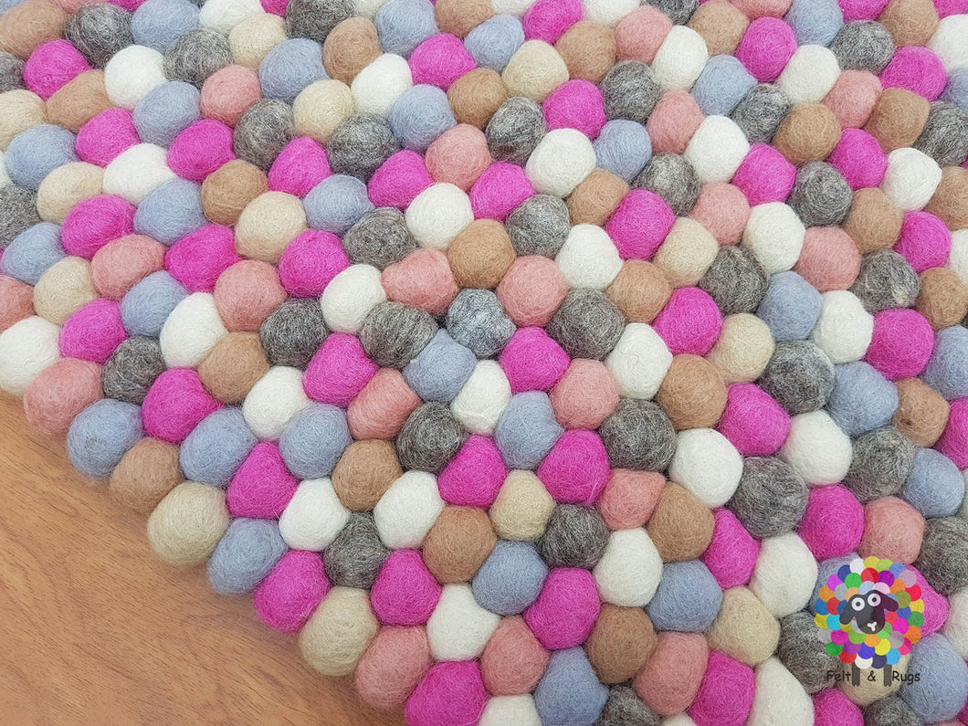 Felt Ball Rug 20 cm - 250 cm Nursery pom pom wool Rug . 100 % wool Handmade Rug (Free Shipping)