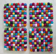 Load image into Gallery viewer, Set of 4 Trivets Square Multicolored Felt Ball Trivet Size 17 cm x 17 cm. 100 % Wool
