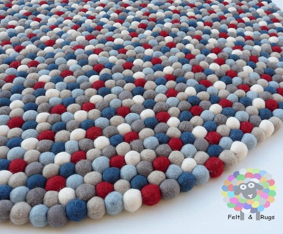 Felt Ball Rug. Firecracker Children Rug/ Boy Room Rug / Nursery Rug (Free Shipping)