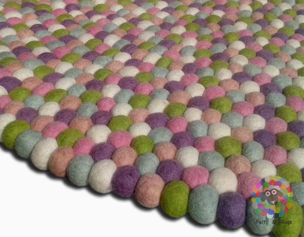 Felt Ball Rug.  Children Rug/ Girl Room Rug / Nursery Rug , Home Decor (Free Shipping)