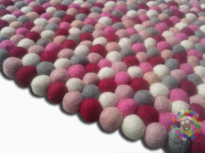 Felt Ball Rug. Pink  Children Rug/ Girl Room Rug / Nursery Rug , Home Decor (Free Shipping)