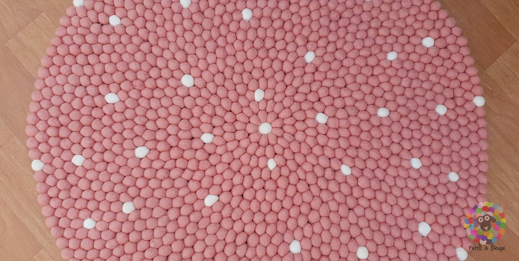 Felt Ball Rugs 20 cm - 250 cm Baby Pink with White spots (Free Shipping)