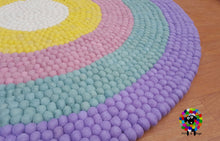 Load image into Gallery viewer, Felt Ball Rug. Ring Rug  Circular Stripe Pom pom nursery rug. 100 % Wool Carpet (Free Shipping)
