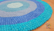 Load image into Gallery viewer, Felt Ball Rug. Ring Rug  Circular Stripe Pom pom nursery rug. 100 % Wool Carpet (Free Shipping)
