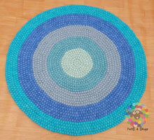 Load image into Gallery viewer, Felt Ball Rug. Ring Rug  Circular Stripe Pom pom nursery rug. 100 % Wool Carpet (Free Shipping)
