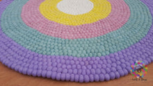 Load image into Gallery viewer, Felt Ball Rug. Ring Rug  Circular Stripe Pom pom nursery rug. 100 % Wool Carpet (Free Shipping)
