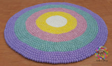 Load image into Gallery viewer, Felt Ball Rug. Ring Rug  Circular Stripe Pom pom nursery rug. 100 % Wool Carpet (Free Shipping)
