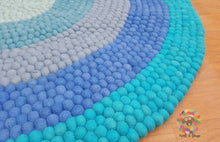 Load image into Gallery viewer, Felt Ball Rug. Ring Rug  Circular Stripe Pom pom nursery rug. 100 % Wool Carpet (Free Shipping)
