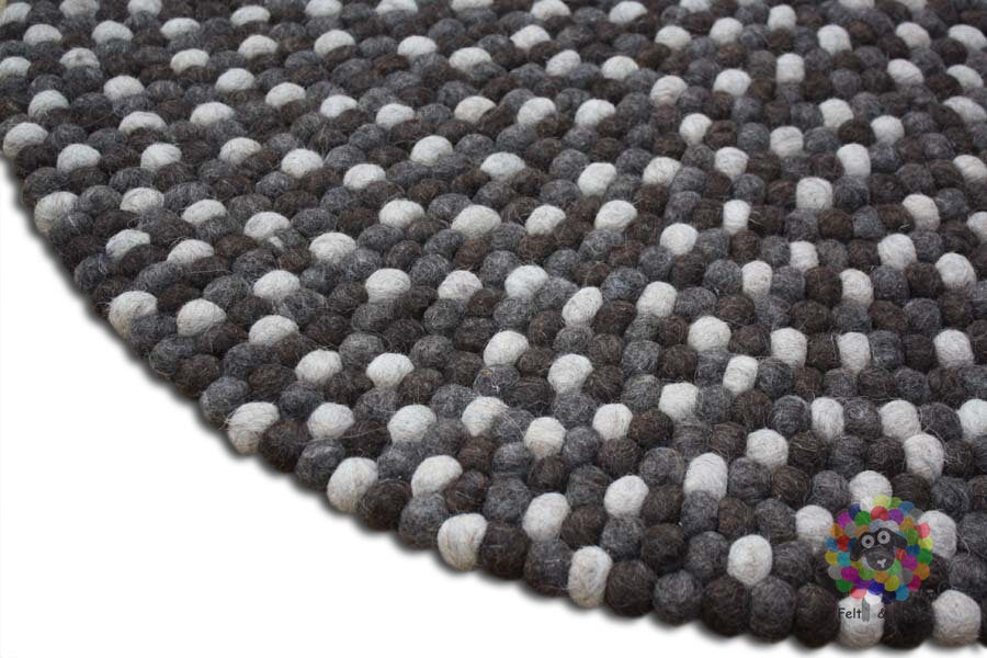 Felt Ball Rug 20 cm - 250 cm  Shades of Natural Brown and Grey  (Free Shipping)