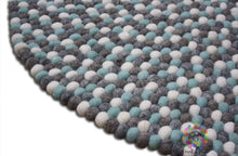 Load image into Gallery viewer, Felt Ball Rug 20 cm - 250 cm  Shades of Natural Grey and Light Blue  (Free Shipping)
